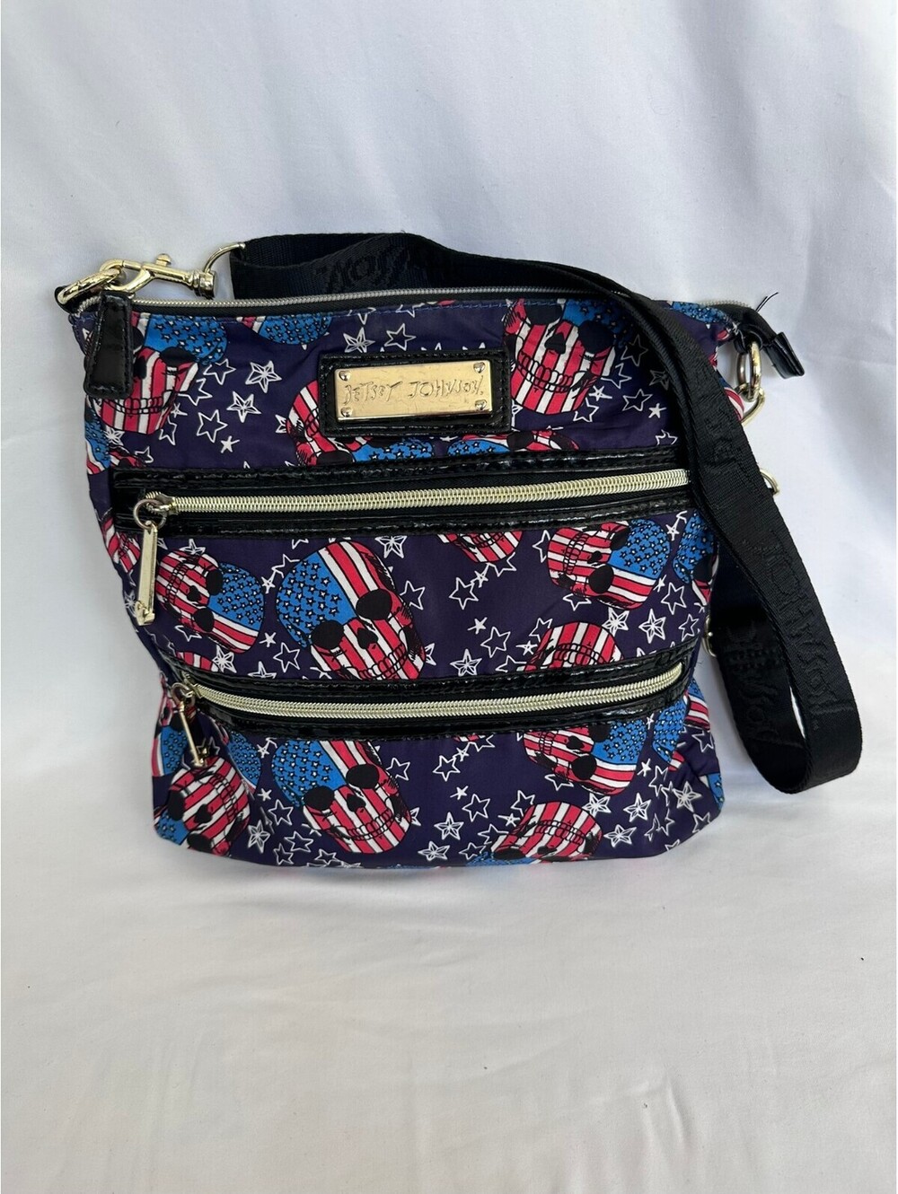 Betsey Johnson Patriotic Skull Stars Crossbody Bag Red White Blue USA